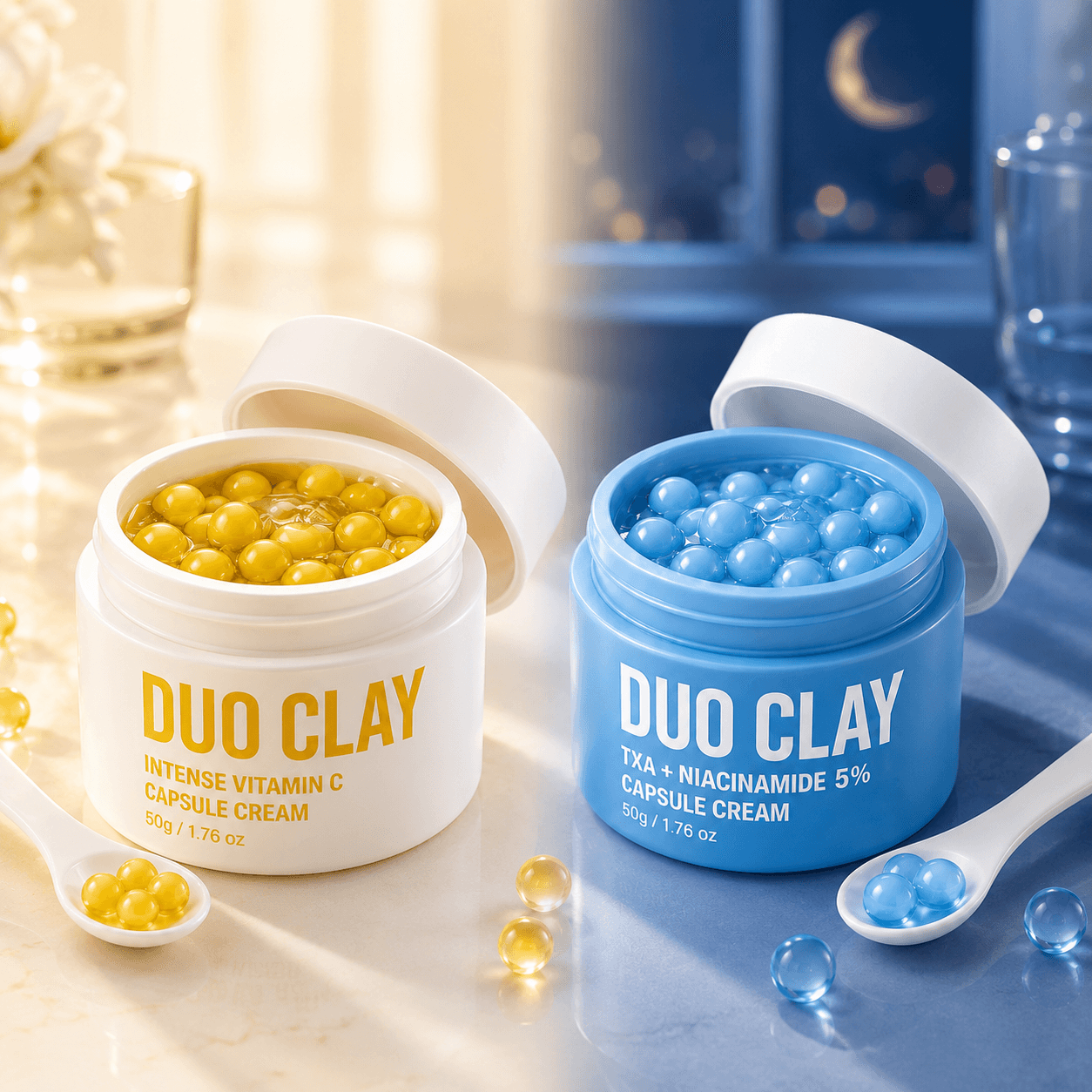 DUO CLAY day and night capsule creams together